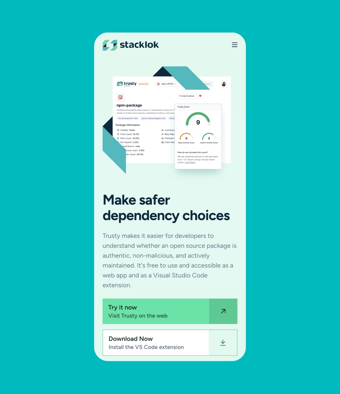 Showcase of the Stacklok website in a responsive mobile layout