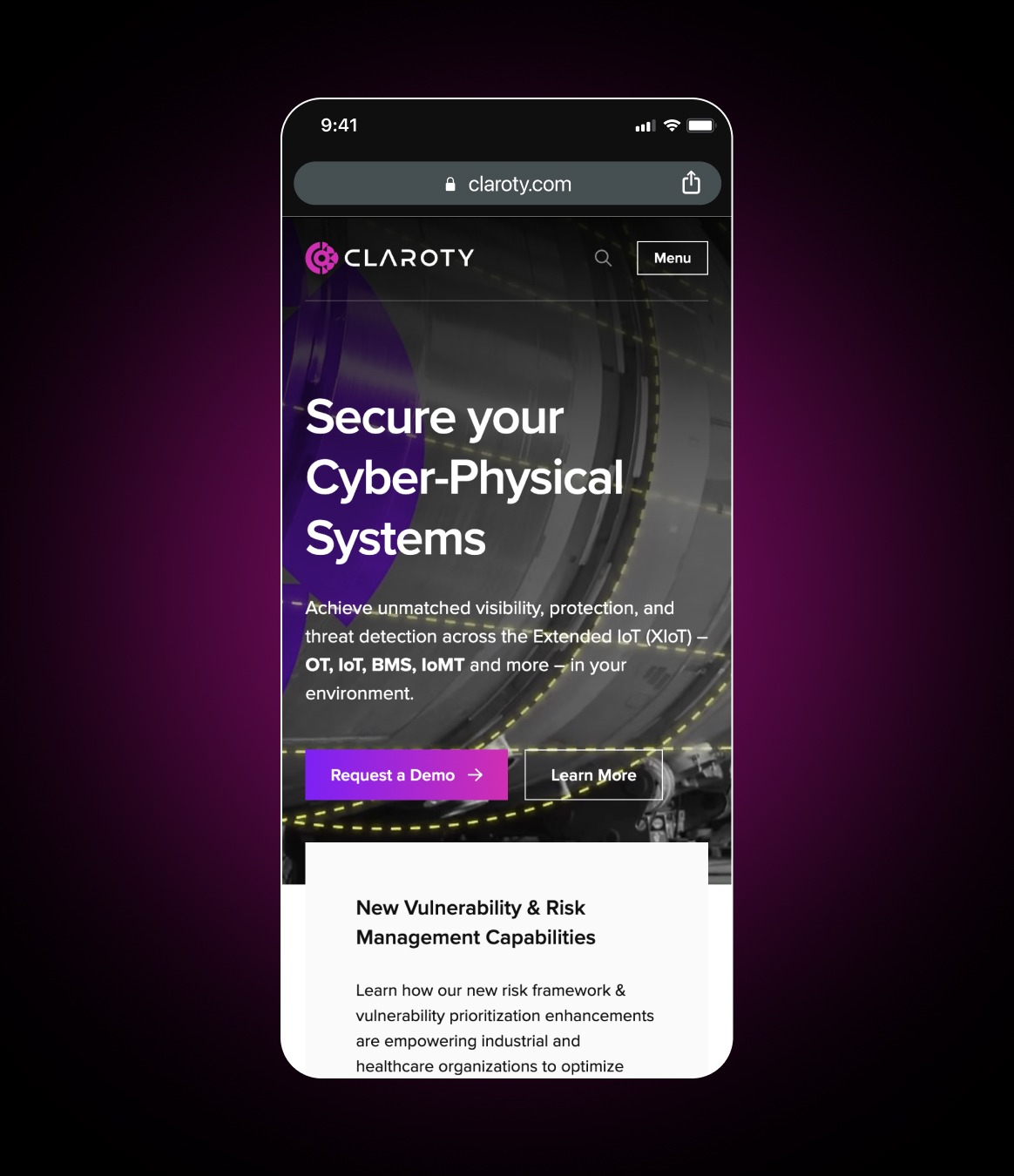 Showcase of the Claroty website in a mobile responsive layout