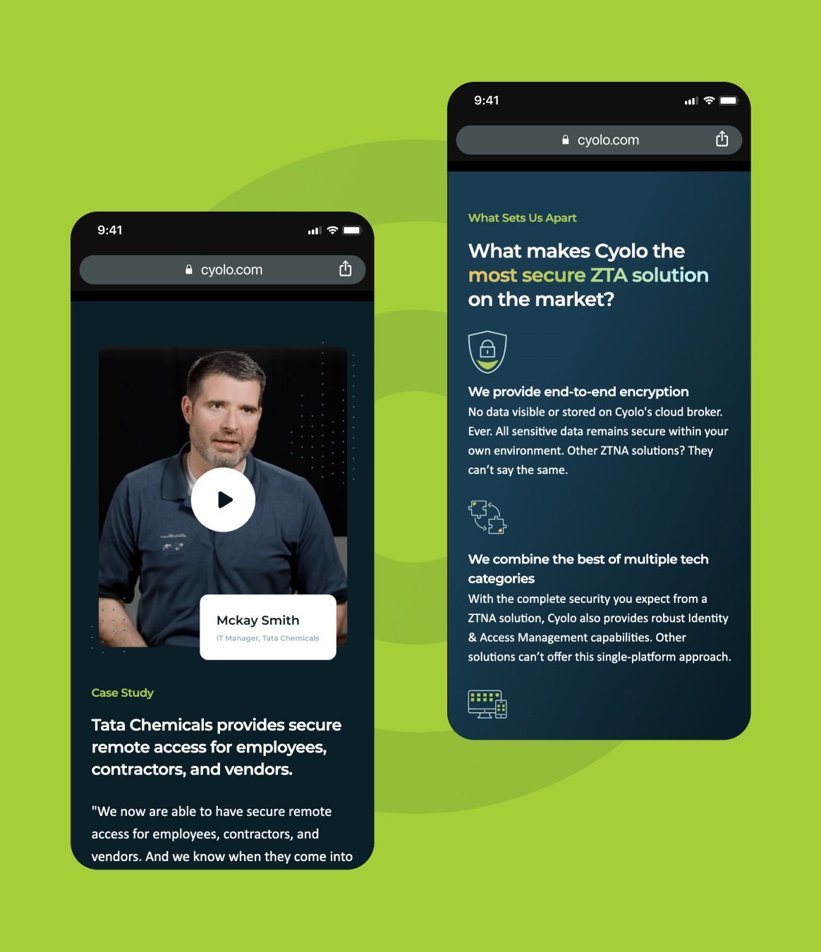 Showcase of the Responsive Mobile design for the Cyolo website